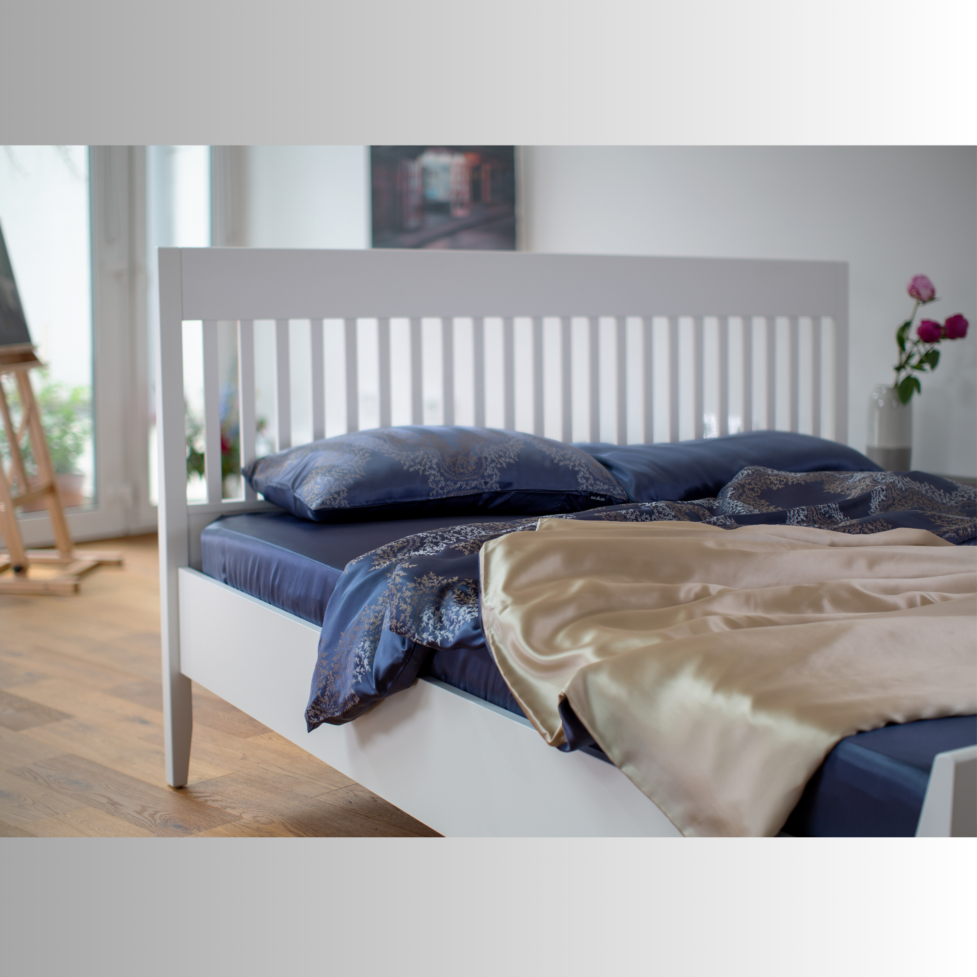 Seidenbettbezug Blue/Taupe – temperaturausgleichend & hypoallergen