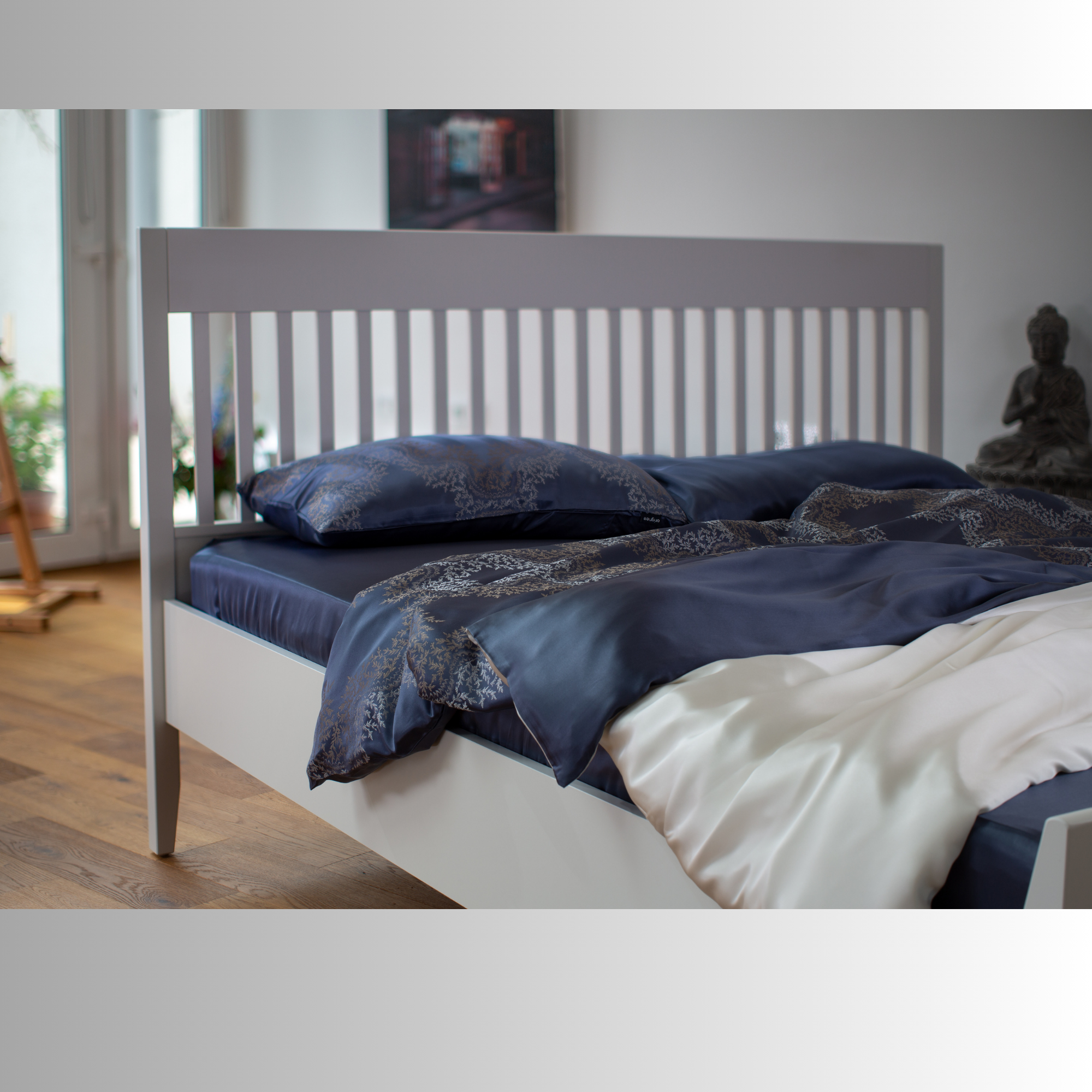 Zweifarbige Seidenbettwäsche – Marineblau & Reinweiß